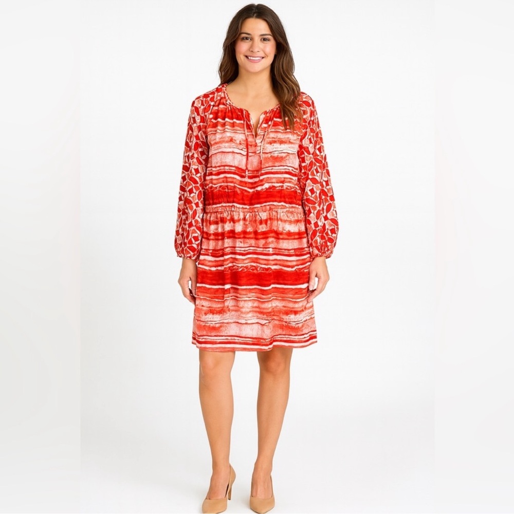 MICHEAL KORS Orange Coral Geometric Tie Dye Dress Women’s 6